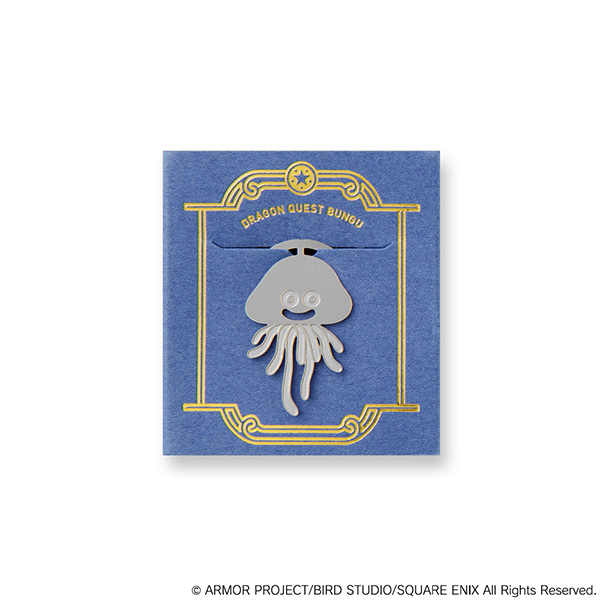 Metal paper clip shaped like the Hoimi Slime character displayed on a blue decorative backing card.