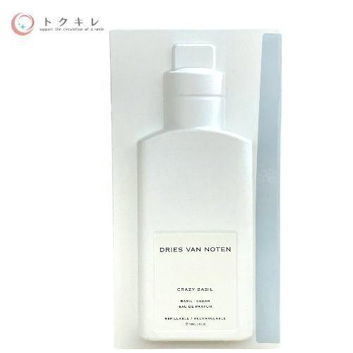 Front view of a white DRIES VAN NOTEN Crazy Basil (Basil & Cedar) eau de parfum 100ml bottle against a white background.