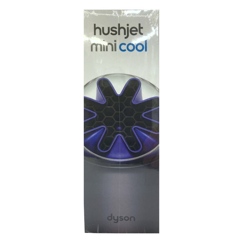 Retail box of the Dyson HushJet Mini Cool handy fan showing the product image and Dyson logo.