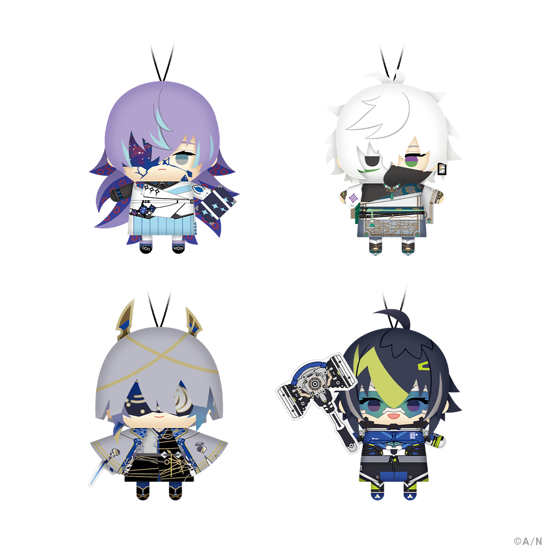 Four chibi plush keychain character illustrations for Dytica 3rd にじぱぺっと on a white background.