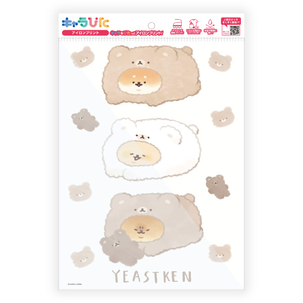 A4 iron-on print sheet showing multiple Yeastken character decals and a header label.