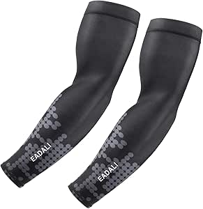 Pair of black Eadali cooling arm covers (set of 2) with gray dot camouflage pattern and EADALI logo.