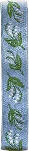 Light blue decorative band showing a repeating pattern of white bell-shaped flowers and green leaves.