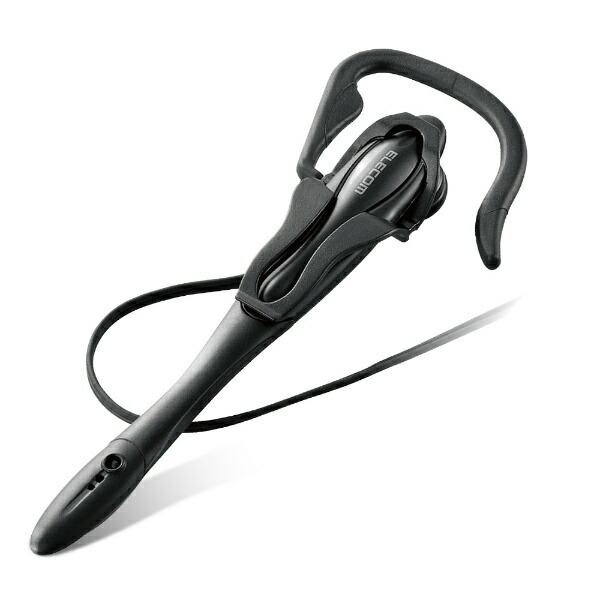 Black ELECOM single-ear earhook headset with boom microphone and cable on a white background.