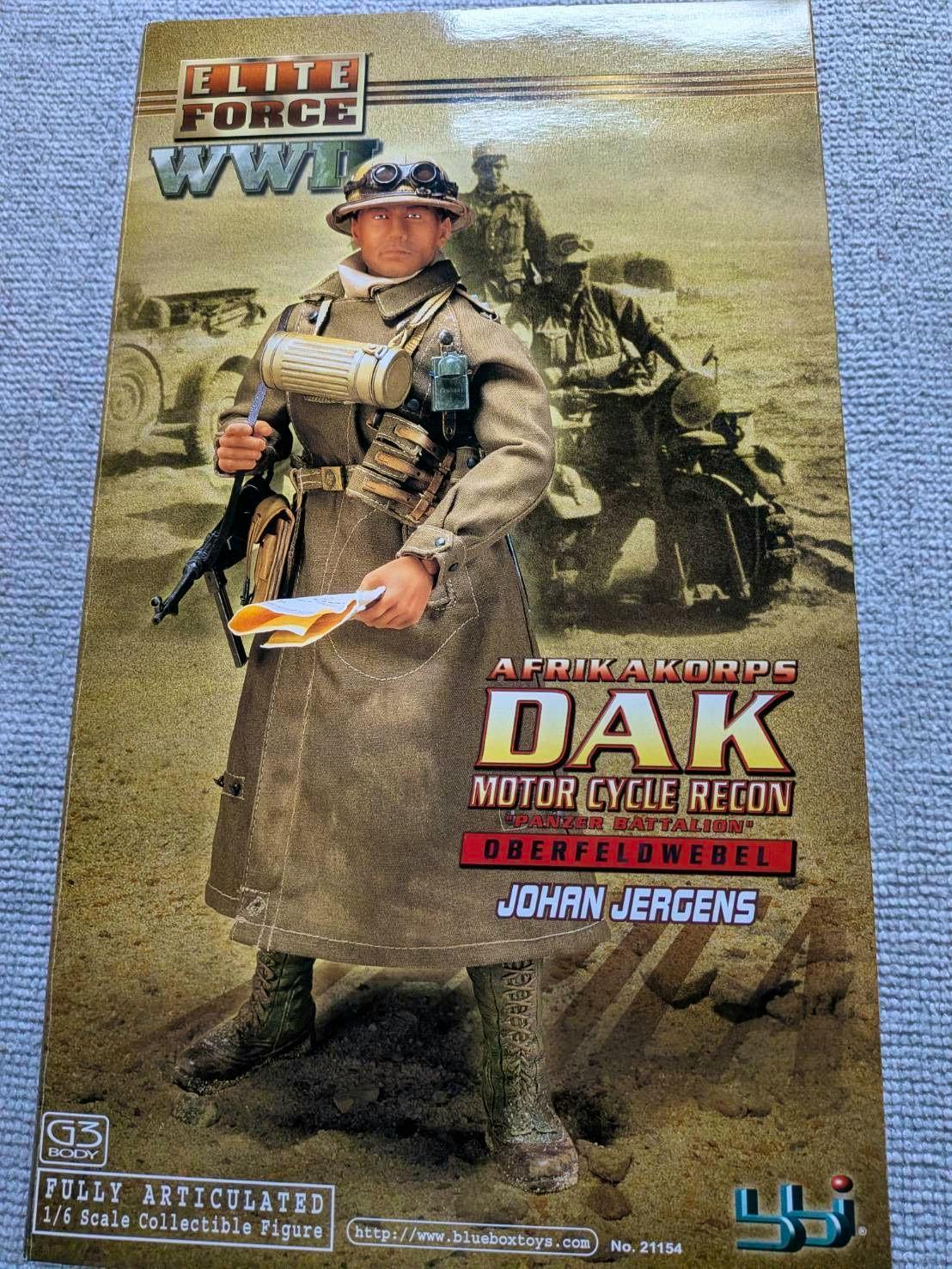 Front of the Elite Force WWII DAK "Johan Jergens" 1/6 figure box showing the figure artwork and product title.
