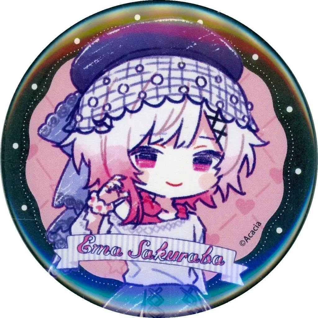 Round can badge featuring an illustrated character with the printed name "Ema Sakuraba".