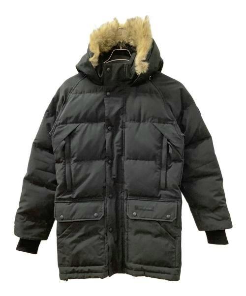 Front view of the Emory Parka men's polyester jacket with a fur-trimmed hood and multiple front pockets.