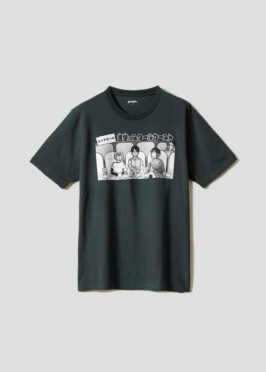 Front view of the men's cotton T-shirt showing a rectangular black-and-white manga-style print on the chest.
