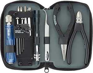 Open zippered case showing the Engineer My Kit 13-piece set KS-27 with pliers, cutter, screwdriver handle and bits, hex keys, and a small flashlight.