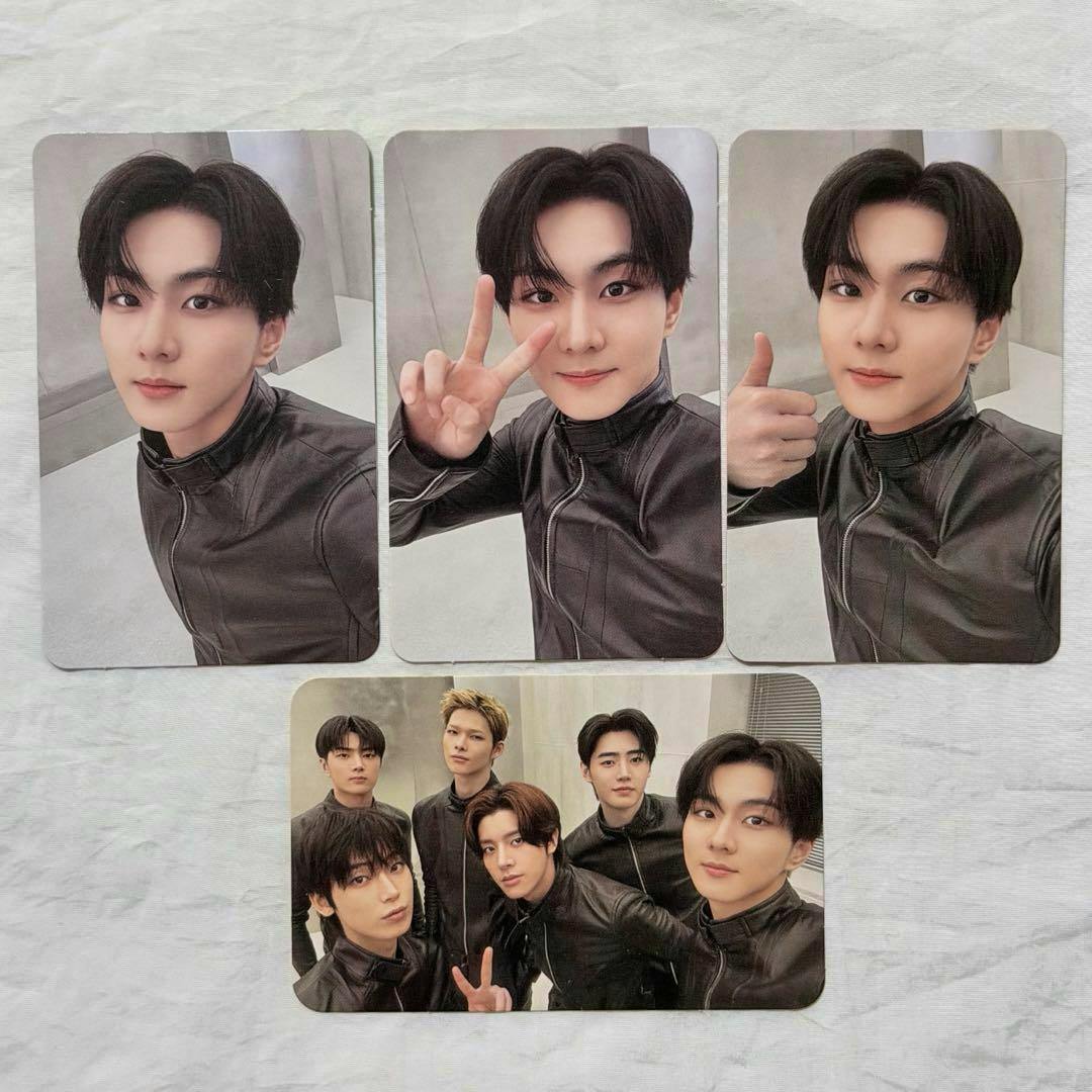 Four ENHYPEN photocard items on a light background, showing three Jungwon solo cards and one group card.