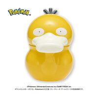 Front view of a yellow Psyduck-shaped teapot (kyūsu) on a white background with the Pokémon logo.
