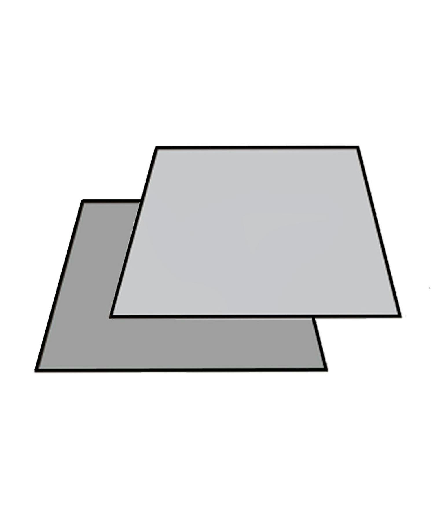 Illustration of two overlapping rectangular ground-sheet mats in different shades of gray.