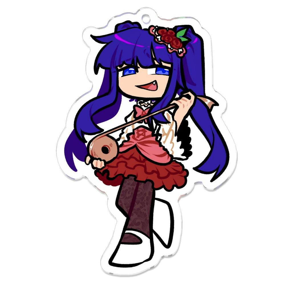 An acrylic keychain charm showing a stylized full-body illustration of Furudo Erika with a top hole for attachment.