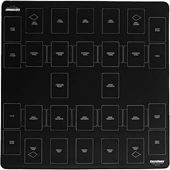 Solid black Yu-Gi-Oh! playmat showing printed card-zone layout and rounded corners.