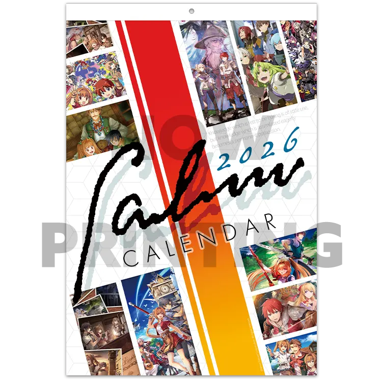 Cover of the Falcom wall calendar 2026 showing a collage of character illustrations and the text 'Falcom Calendar 2026'.