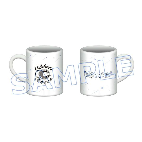 White mug shown from two sides featuring the Fate/Grand Order exhibition logo and decorative emblem.
