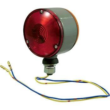 Red round fender lamp with mounting bolt and three exposed wires on a white background.