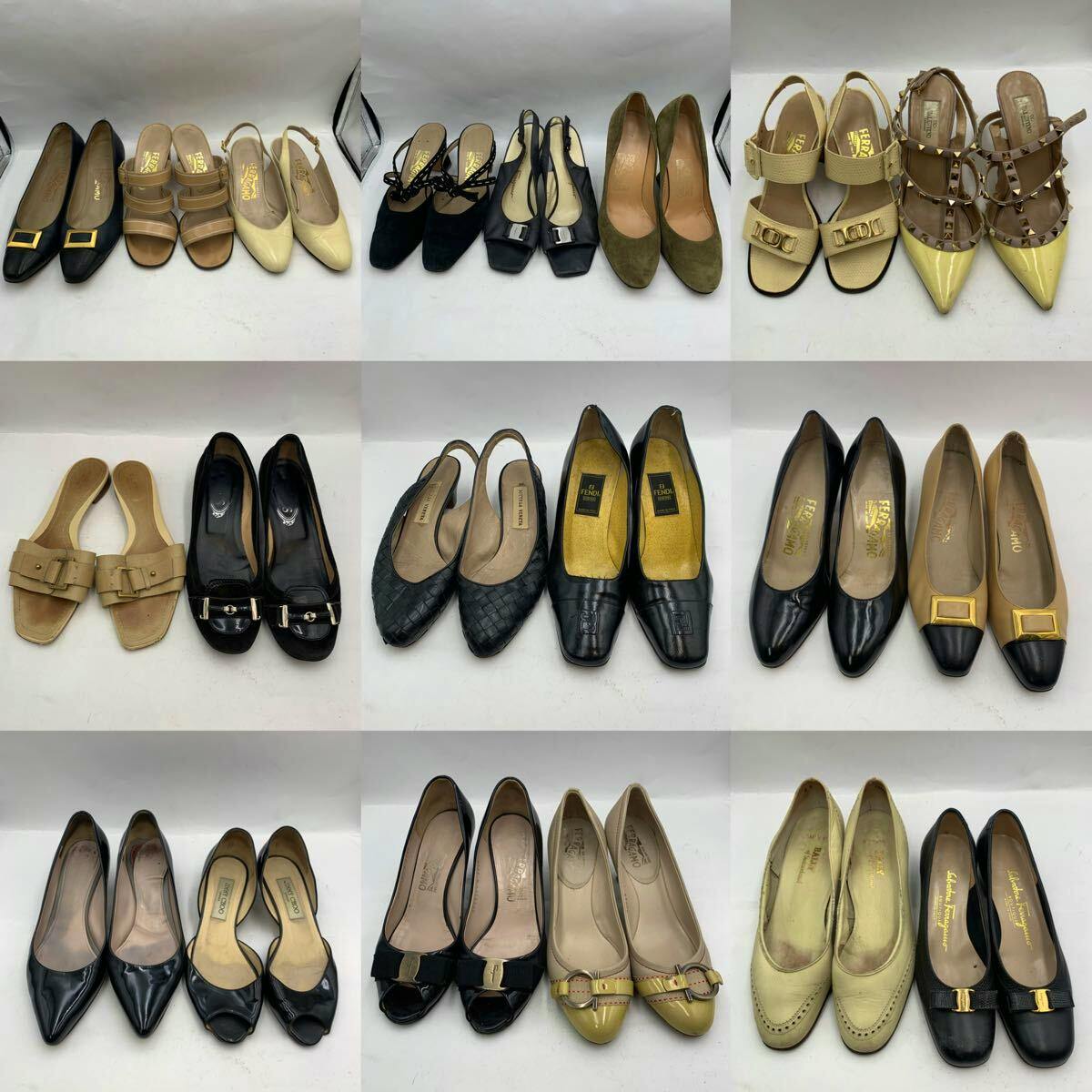 A grid collage photo showing many pairs of women's leather shoes arranged on a white background.