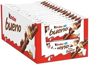 Display box filled with multiple individually wrapped Ferrero Kinder Bueno wafer bars (pack of 30).