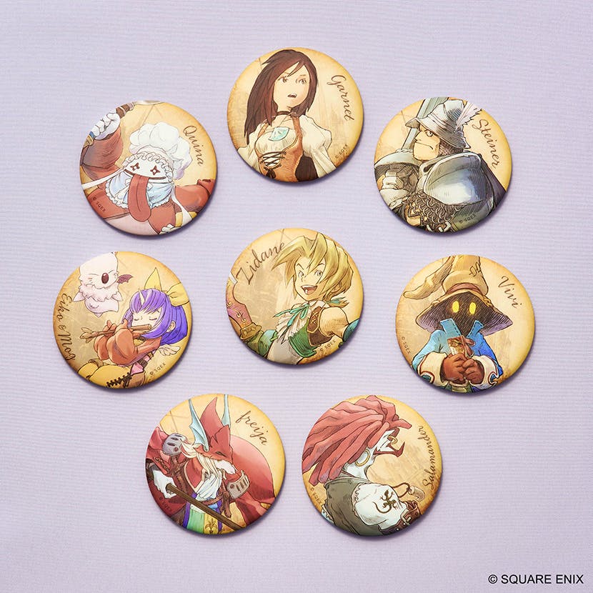 Eight round Final Fantasy IX 25th Anniversary character magnets arranged on a light purple background.