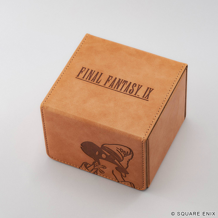 Brown deck box (case) with "FINAL FANTASY IX" text and an illustration of Vivi on the front.