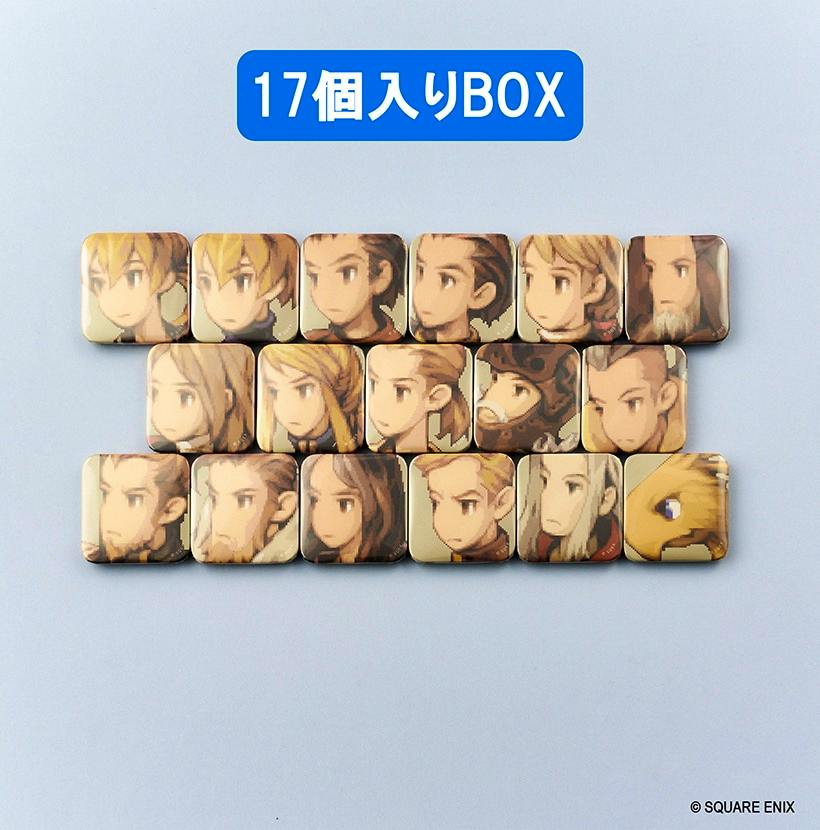 Seventeen square character magnets from Final Fantasy Tactics - Ivalice Chronicles arranged on a light blue background with a blue banner reading "17個入りBOX".