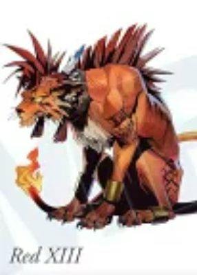 Artwork of Red XIII from Final Fantasy VII as shown on the trading card against a light background.