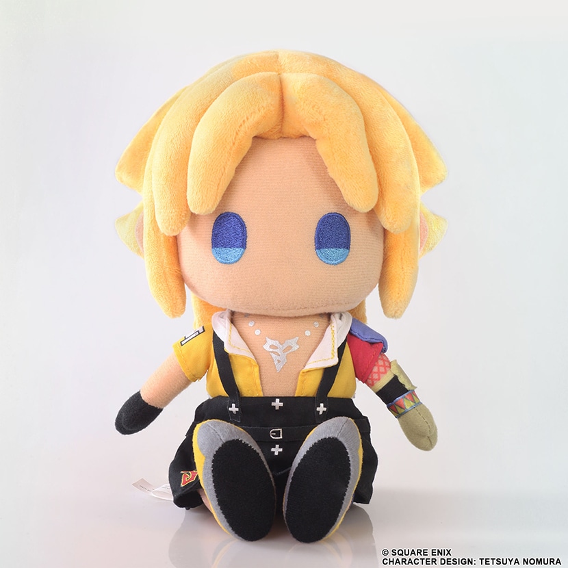 Seated front view of a Final Fantasy X Tidus plush toy against a white background.