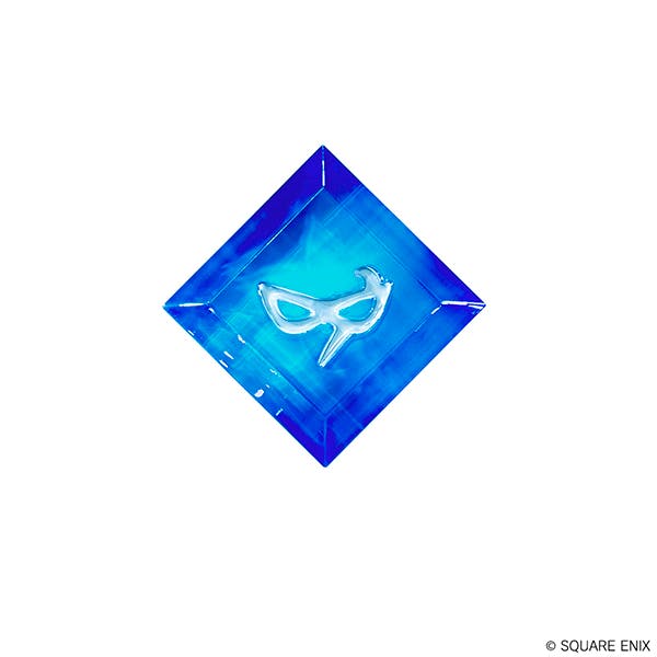 A blue diamond-shaped acrylic magnet displaying the Blue Mage job mask symbol on a white background.