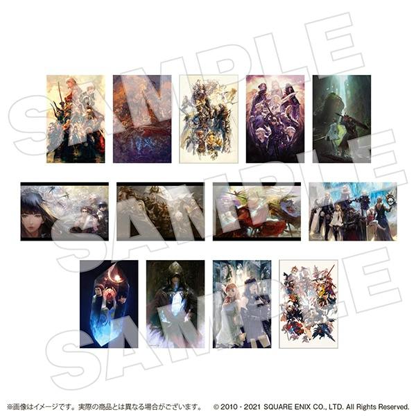 A layout of multiple Final Fantasy XIV postcard illustrations arranged in rows with a faint "SAMPLE" watermark across the image.