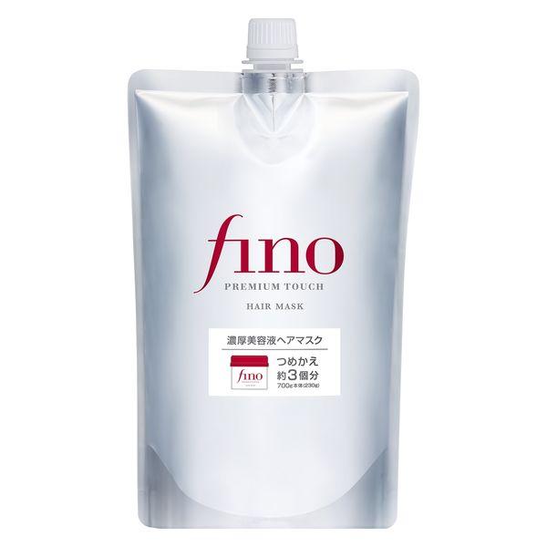 Silver refill pouch of fino Premium Touch hair mask (700g) with red "fino" logo and a screw cap.