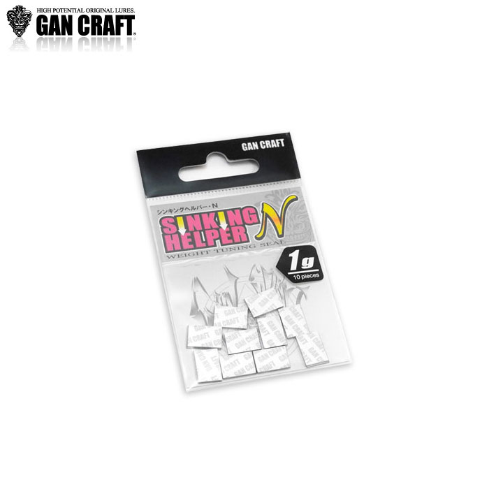 Clear plastic package of GAN CRAFT “Sinking Helper N” weight tuning seals (1 g, 10 pieces) on a white background.