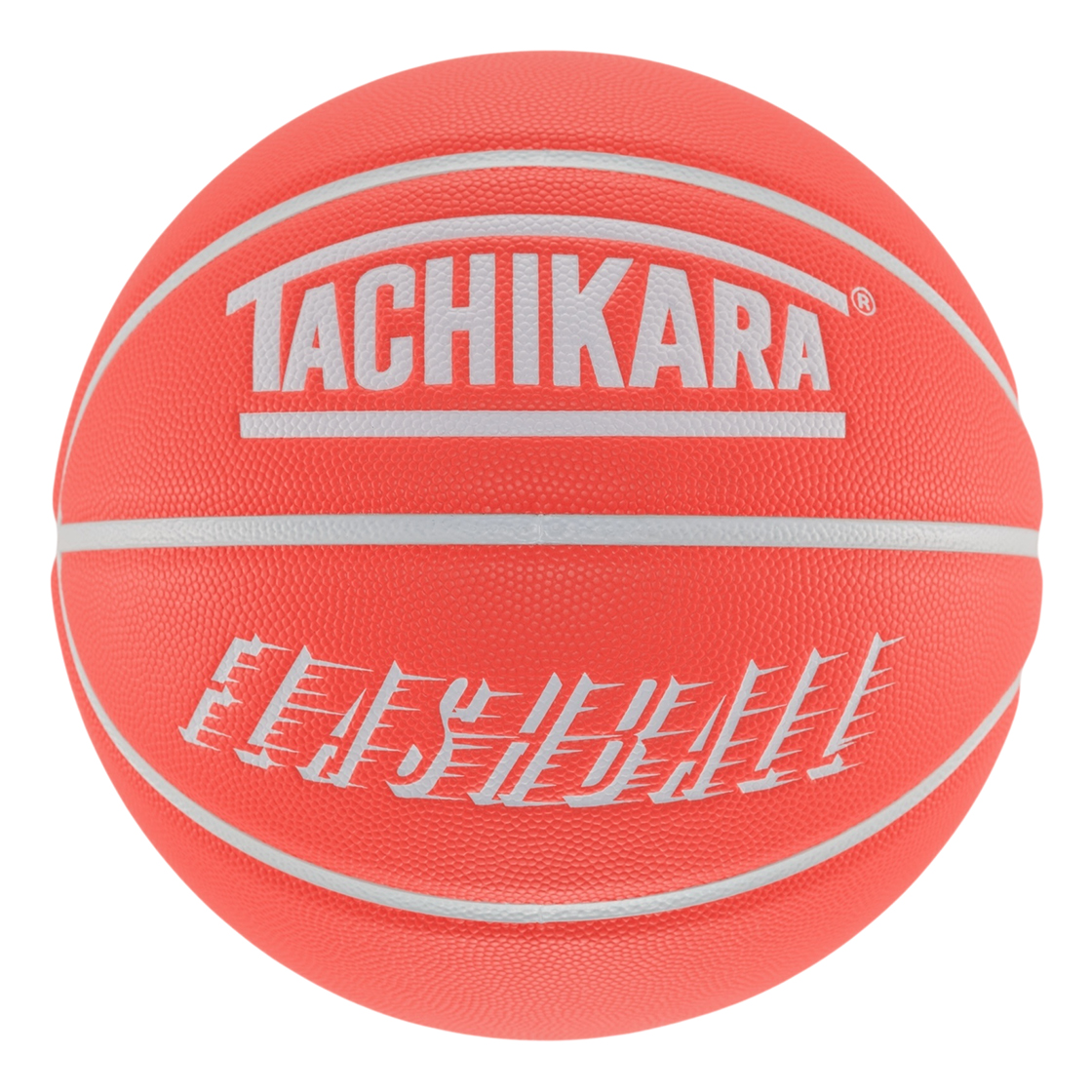 Front view of a red inflatable basketball with the Tachikara logo and 'FLASHBALL' printed on its surface.
