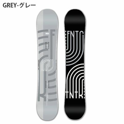 Front and back views of a grey FNTC TNT R snowboard showing top and base graphics.