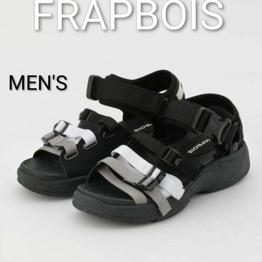 FRAPBOIS men's black rubber sport sandals with white and gray straps shown on a white background.