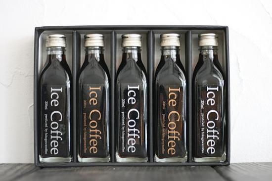 Five 200ml bottles of fukagawacoffee iced coffee labeled "Ice Coffee" neatly arranged in a gift box.