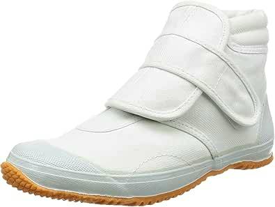 White Fukuyama rubber work shoe with two Velcro straps and a brown tread sole.