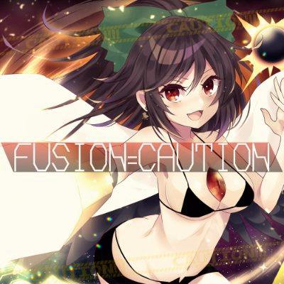 Album cover art showing an illustrated female character in a black bikini and white robe with the text "FUSION=CAUTION" across the image.