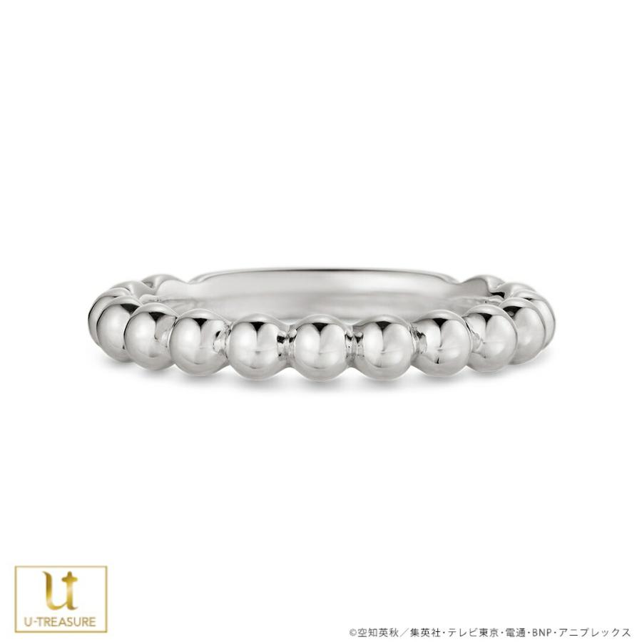 Top-side photo of a silver beaded ring (「銀の玉」) on a white background.