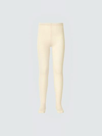 Cream ribbed girls' Heattech knit tights shown flat against a light background.