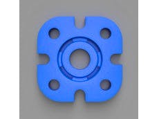 Blue silicone joystick part with a central circular opening, four corner holes, and four edge slots.