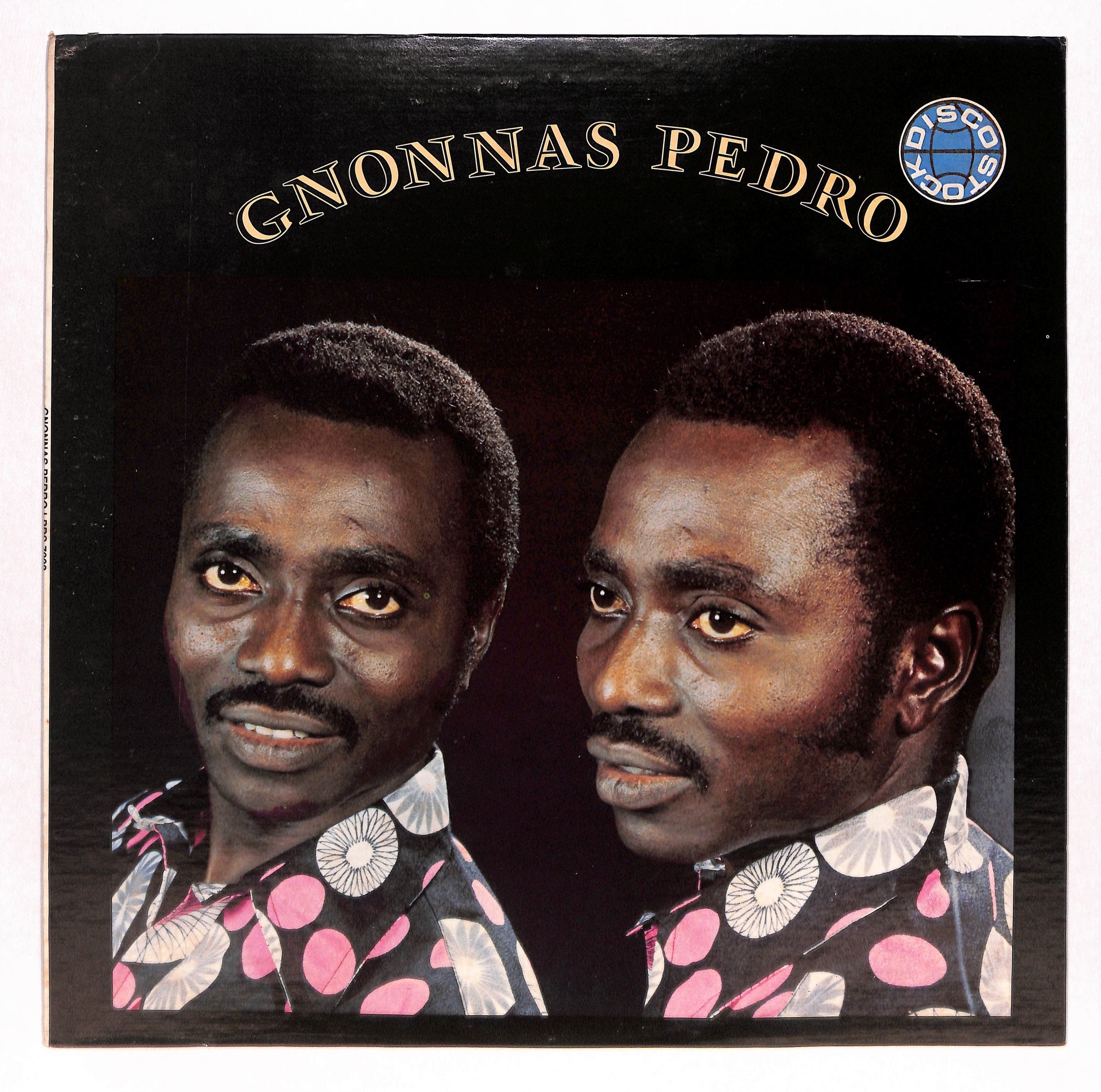 Front cover of the Gnonnas Pedro vinyl record showing two portraits of the artist and the title "Gnonnas Pedro" at the top.