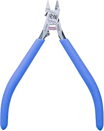 Front view of the GodHand Ultimate Nipper 5.0 GH-SPN-120 hobby nipper with blue handles and visible spring on a white background.