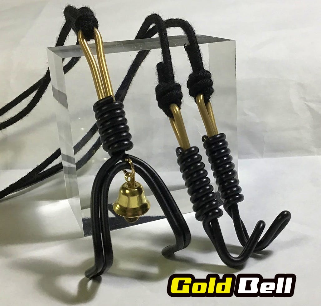 Three-direction nose hook set “Gold Bell” showing three black hooks with gold-colored fittings and a small gold bell on a white background.
