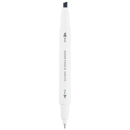 Vertically positioned 2-way marking pen (GOOD TOOLS) showing its chisel and fine felt tips.
