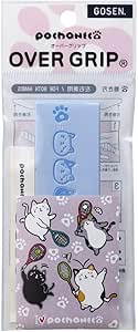 Clear blister-packaged GOSEN Pochaneco chubby cat tennis overgrip showing the printed cat illustrations on the grip and the GOSEN header card.