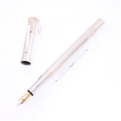 Graf von Faber-Castell sterling silver fountain pen with cap removed, showing the medium (M) nib.