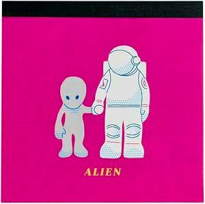 Square pink memo pad cover showing two stylized alien/astronaut figures and the word "ALIEN".
