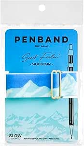 Packaged Greeting Life pen band with a blue mountain design wrapped around a backing card showing an illustrated pen and a label reading PENBAND.
