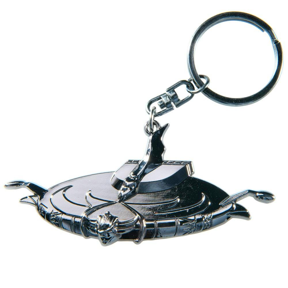 Metal Grendizer/Spacer keychain showing the spacer-shaped pendant and attached split ring on a white background.